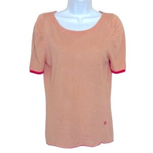 Maje cashmere and silk luxury sweater/top, peach with orange trim on sle…